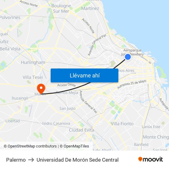 Palermo to Universidad De Morón Sede Central map