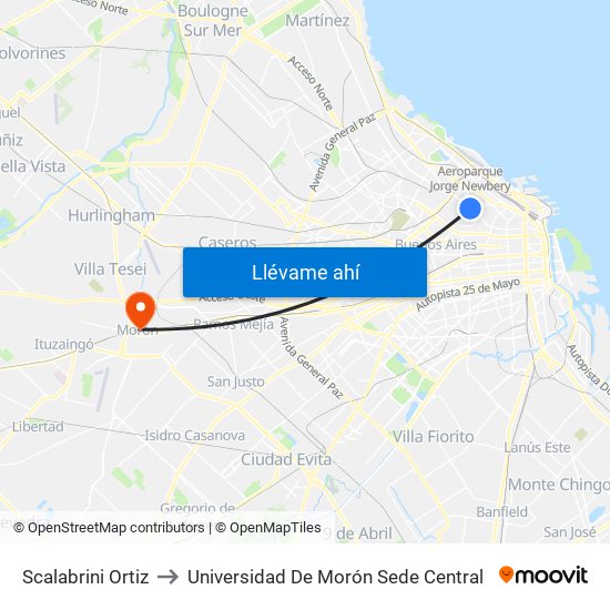 Scalabrini Ortiz to Universidad De Morón Sede Central map