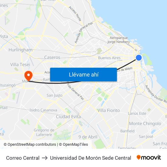 Correo Central to Universidad De Morón Sede Central map