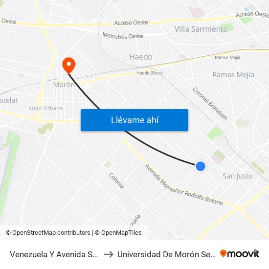 Venezuela Y Avenida Santamaría to Universidad De Morón Sede Central map