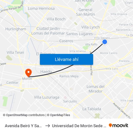 Avenida Beiró Y Sanabria to Universidad De Morón Sede Central map