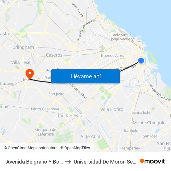 Avenida Belgrano Y Bolívar (24) to Universidad De Morón Sede Central map