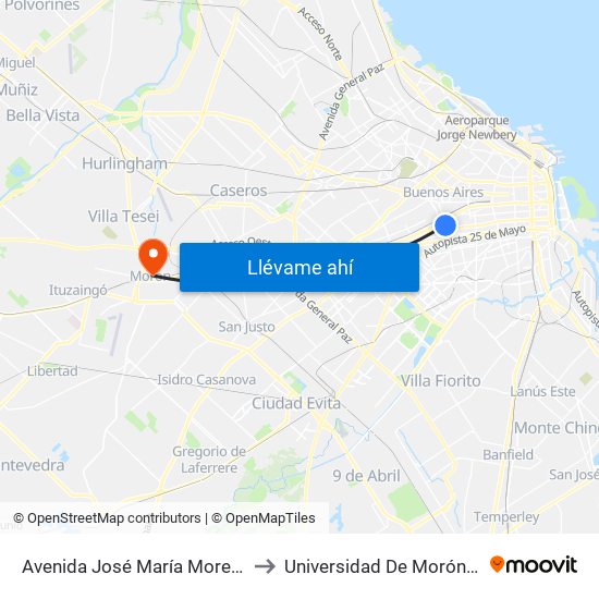 Avenida José María Moreno Y Guayaquil to Universidad De Morón Sede Central map