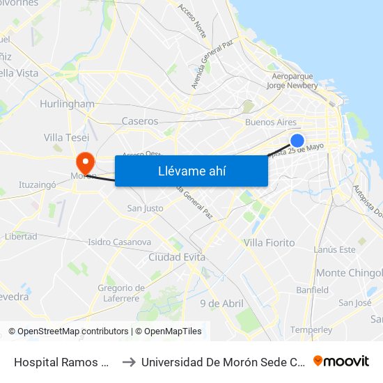 Hospital Ramos Mejía to Universidad De Morón Sede Central map
