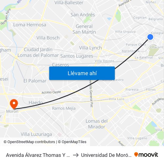 Avenida Álvarez Thomas Y Heredia (90 - 176) to Universidad De Morón Sede Central map