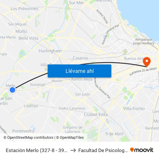 Estación Merlo (327-8 - 392) to Facultad De Psicología map