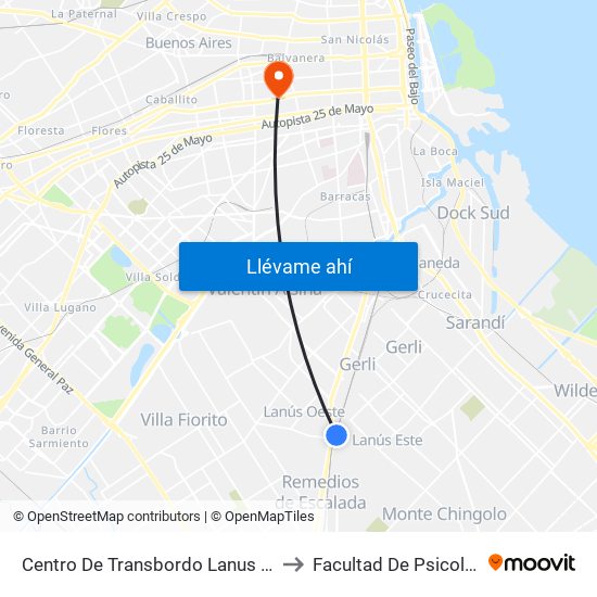 Centro De Transbordo Lanus (354) to Facultad De Psicología map