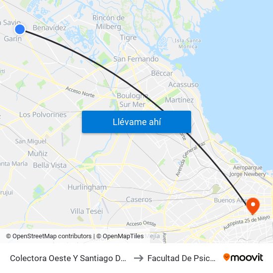 Colectora Oeste Y Santiago Del Estero to Facultad De Psicología map