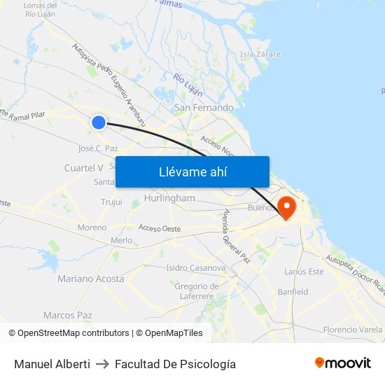 Manuel Alberti to Facultad De Psicología map