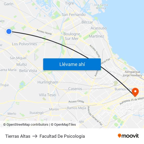 Tierras Altas to Facultad De Psicología map