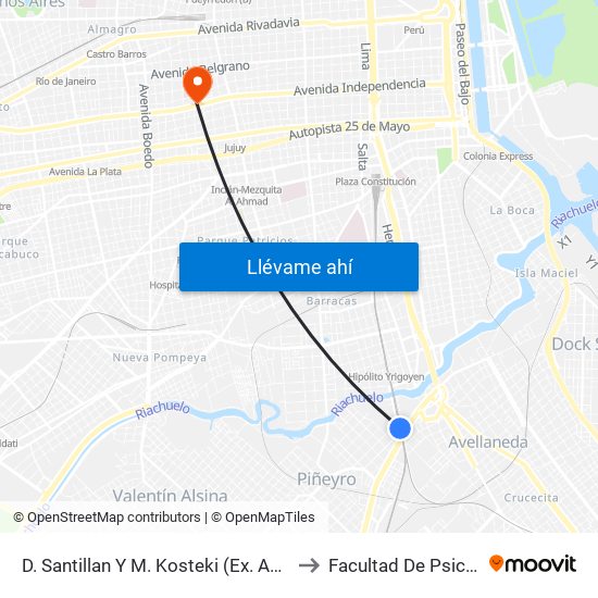 D. Santillan Y M. Kosteki (Ex. Avellaneda) to Facultad De Psicología map