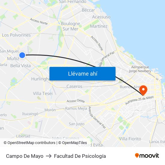 Campo De Mayo to Facultad De Psicología map