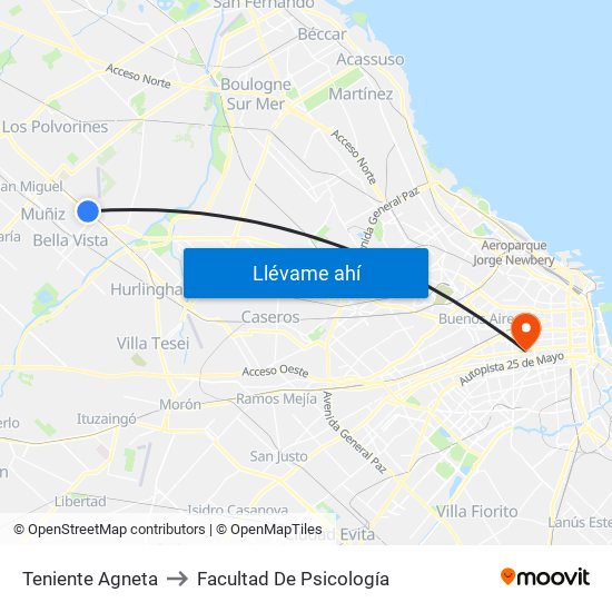 Teniente Agneta to Facultad De Psicología map