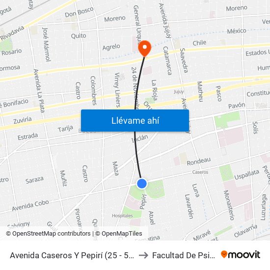 Avenida Caseros Y Pepirí (25 - 50 - 65 - 101) to Facultad De Psicología map