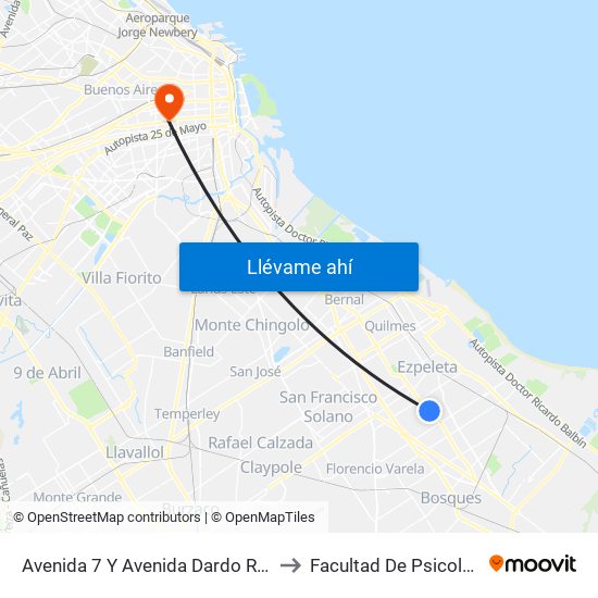 Avenida 7 Y Avenida Dardo Rocha to Facultad De Psicología map