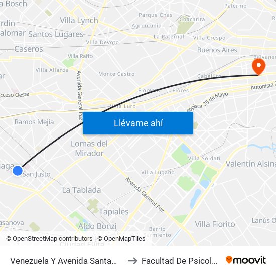 Venezuela Y Avenida Santamaría to Facultad De Psicología map