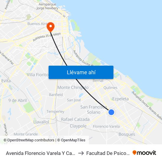 Avenida Florencio Varela Y Calle 101 to Facultad De Psicología map