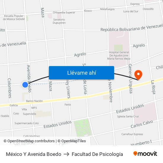 México Y Avenida Boedo to Facultad De Psicología map