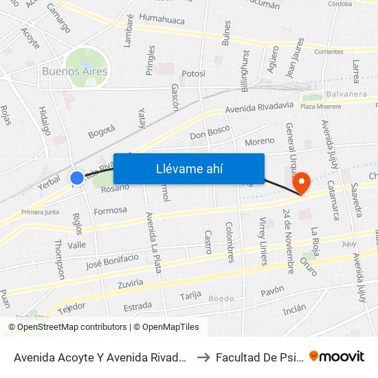 Avenida Acoyte Y Avenida Rivadavia (42 - 135) to Facultad De Psicología map