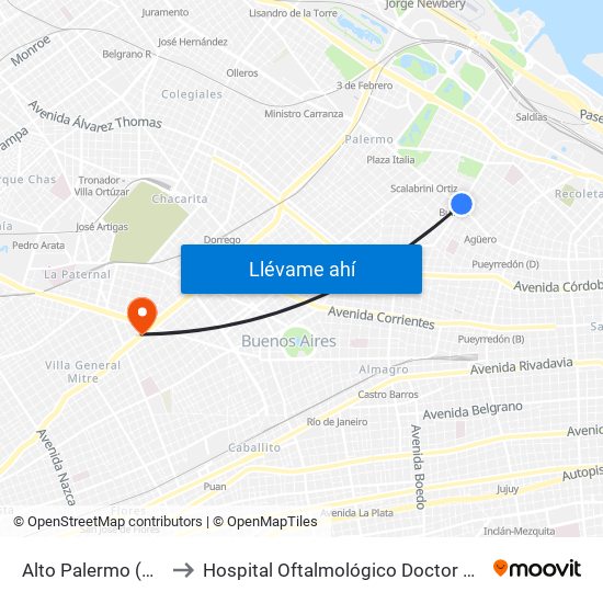 Alto Palermo (92 - 128) to Hospital Oftalmológico Doctor Pedro Lagleyze map