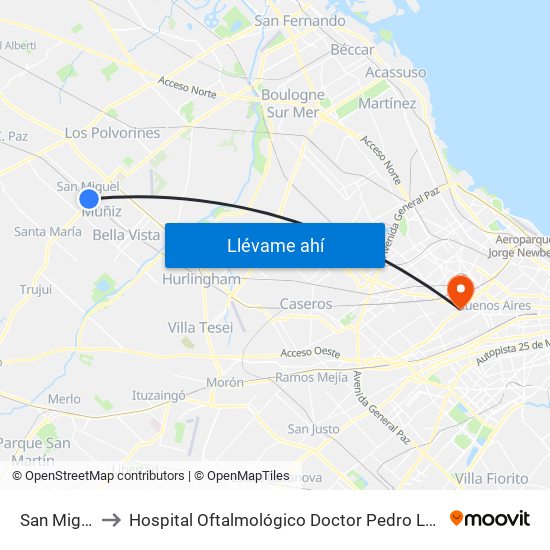 San Miguel to Hospital Oftalmológico Doctor Pedro Lagleyze map