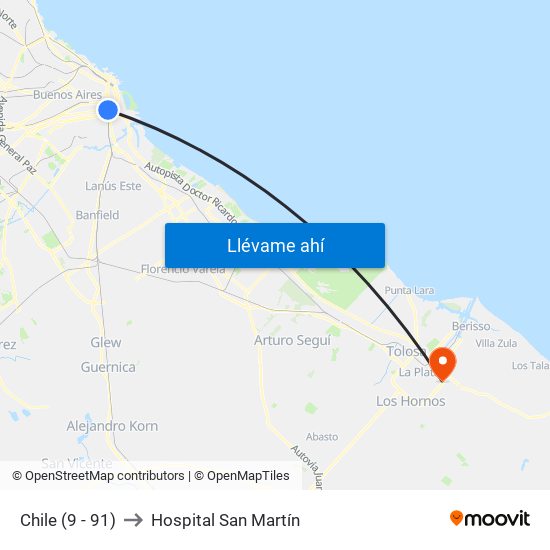 Chile (9 - 91) to Hospital San Martín map