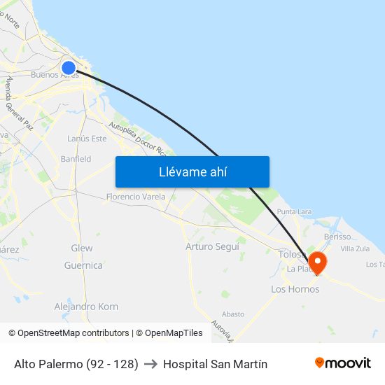 Alto Palermo (92 - 128) to Hospital San Martín map