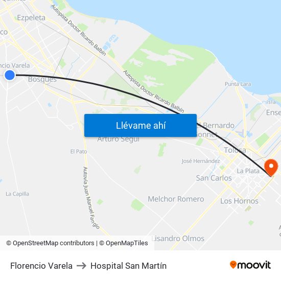 Florencio Varela to Hospital San Martín map