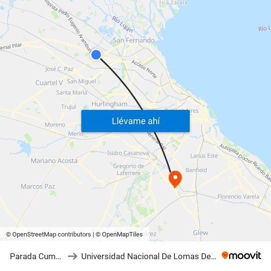 Parada Cummins to Universidad Nacional De Lomas De Zamora map