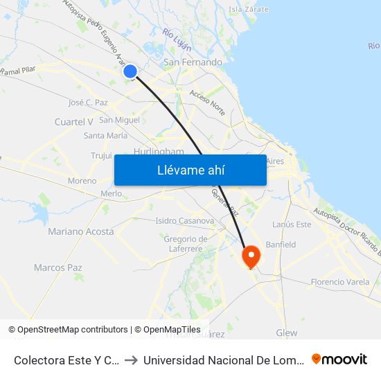 Colectora Este Y Costa Rica to Universidad Nacional De Lomas De Zamora map