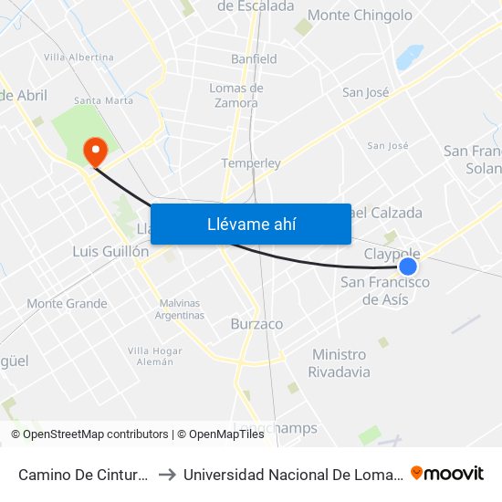 Camino De Cintura Y Paso to Universidad Nacional De Lomas De Zamora map