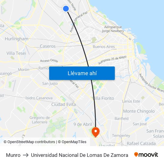 Munro to Universidad Nacional De Lomas De Zamora map