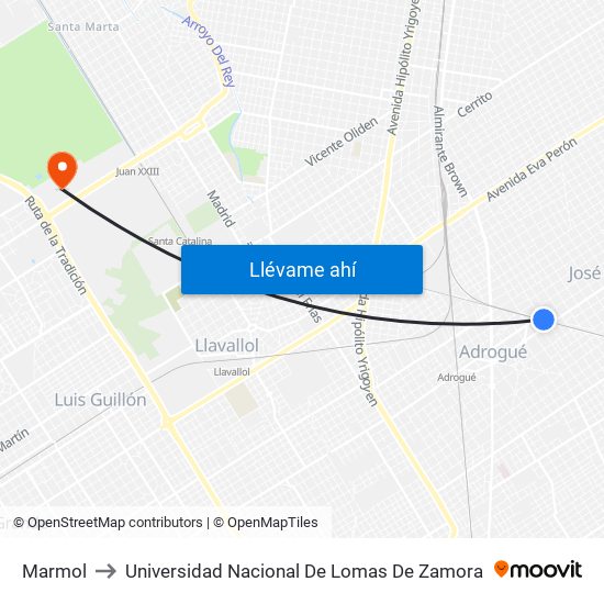 Marmol to Universidad Nacional De Lomas De Zamora map