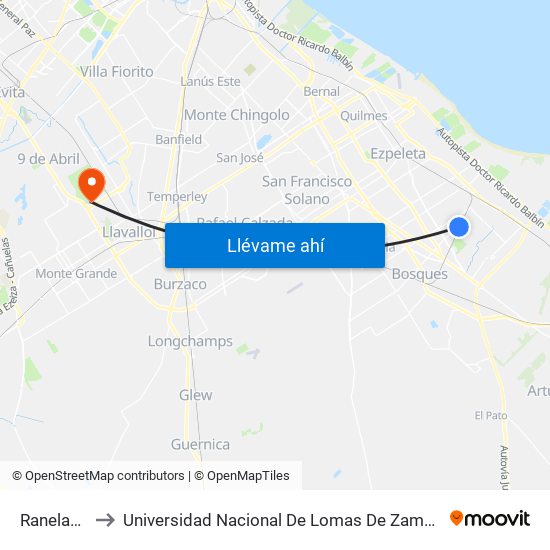 Ranelagh to Universidad Nacional De Lomas De Zamora map