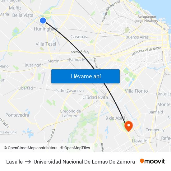 Lasalle to Universidad Nacional De Lomas De Zamora map