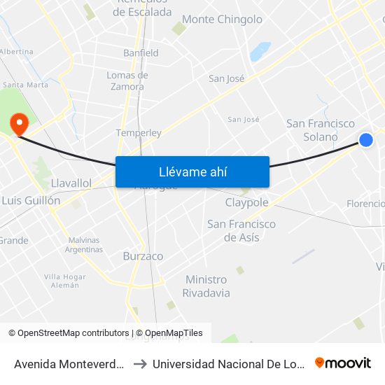 Avenida Monteverde Y Pizzurno to Universidad Nacional De Lomas De Zamora map