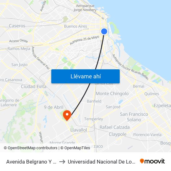 Avenida Belgrano Y Bolívar (24) to Universidad Nacional De Lomas De Zamora map