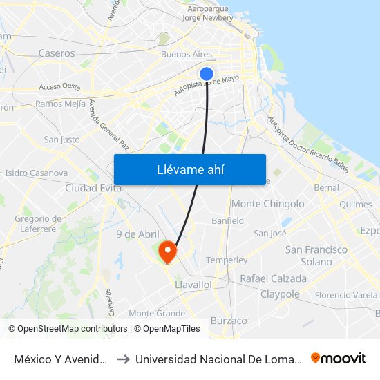 México Y Avenida Boedo to Universidad Nacional De Lomas De Zamora map