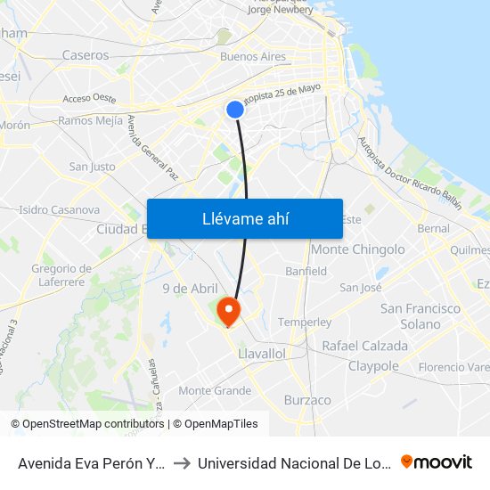 Avenida Eva Perón Y Pumacahua to Universidad Nacional De Lomas De Zamora map