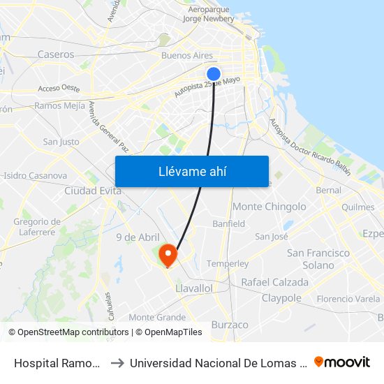 Hospital Ramos Mejía to Universidad Nacional De Lomas De Zamora map