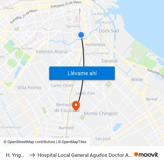 H. Yrigoyen to Hospital Local General Agudos Doctor Arturo Melo map