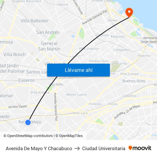 Avenida De Mayo Y Chacabuco to Ciudad Universitaria map