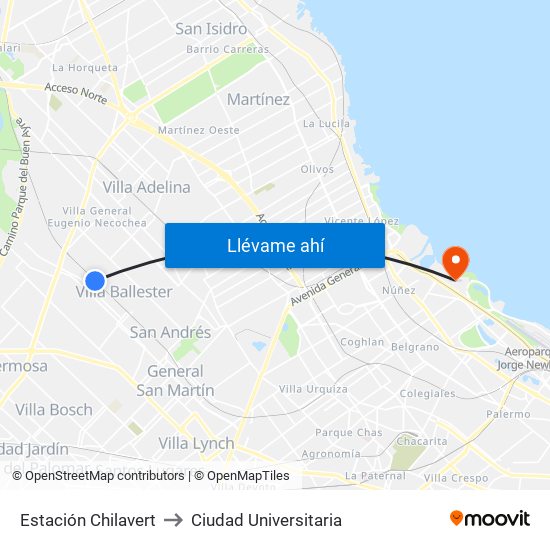 Estación Chilavert to Ciudad Universitaria map
