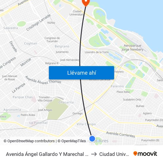 Avenida Ángel Gallardo Y Marechal (105 - 124 - 146) to Ciudad Universitaria map