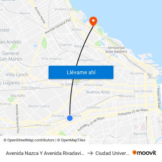 Avenida Nazca Y Avenida Rivadavia (63 - 145) to Ciudad Universitaria map