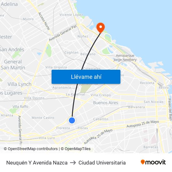 Neuquén Y Avenida Nazca to Ciudad Universitaria map