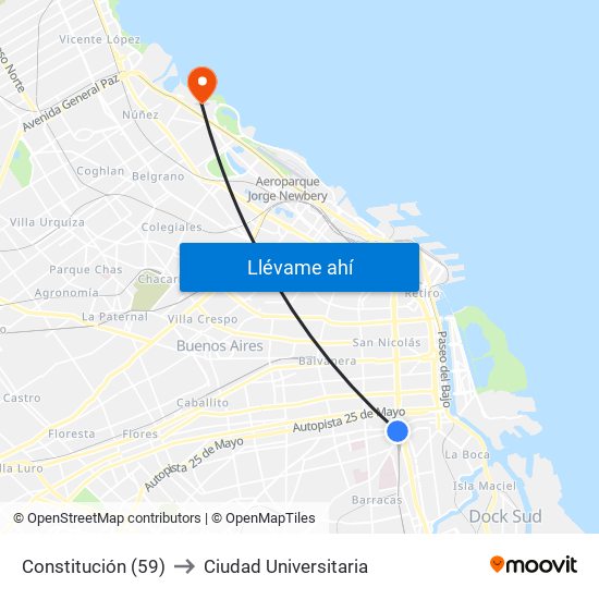 Constitución (59) to Ciudad Universitaria map