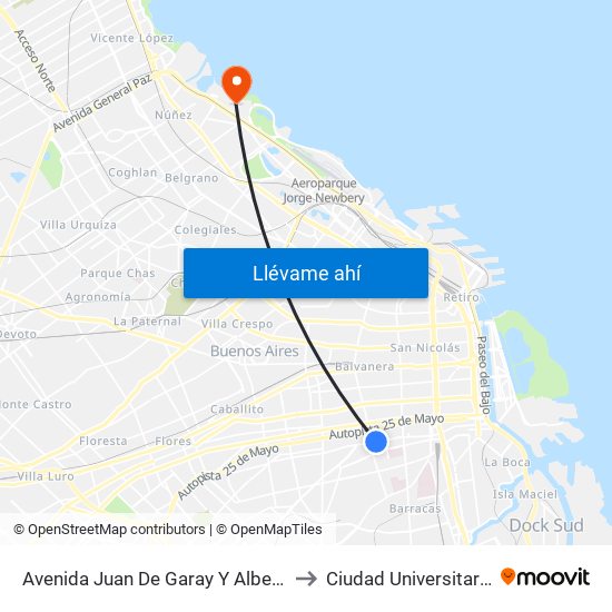 Avenida Juan De Garay Y Alberti to Ciudad Universitaria map