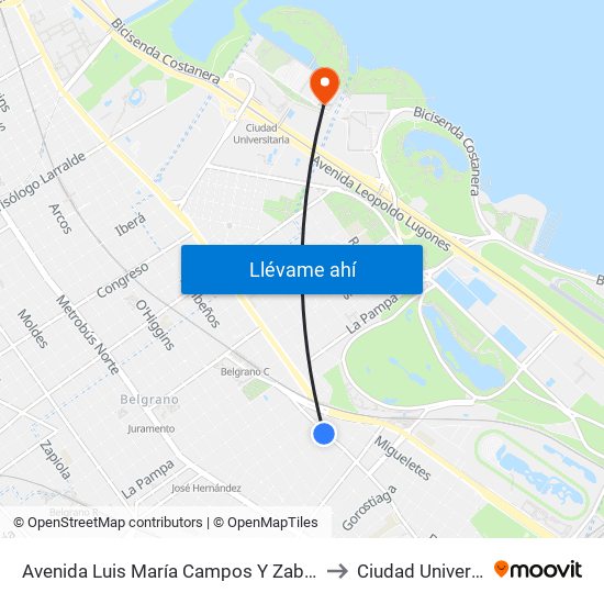 Avenida Luis María Campos Y Zabala (15 - 29) to Ciudad Universitaria map