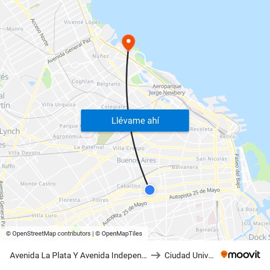 Avenida La Plata Y Avenida Independencia (65 - 119) to Ciudad Universitaria map